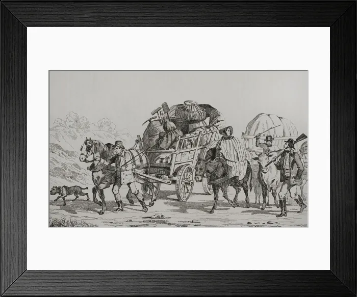Framed Print : United States. Emigrants on carts heading out West - Vernier Framed Print : United States. Emigrants on carts heading out West - Vernier