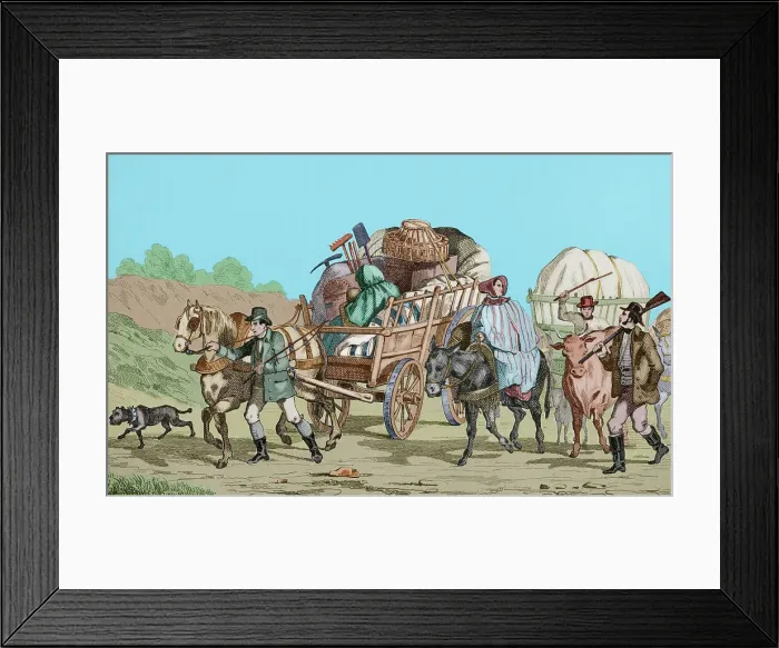 Framed Print : United States. Emigrants on carts heading out West Framed Print : United States. Emigrants on carts heading out West