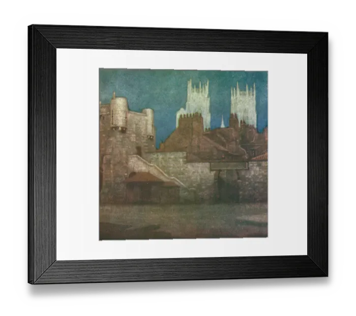 Framed Print : York. A watercolour painting of an old fortress wall surrounding some town houses in York Framed Print : York. A watercolour painting of an old fortress wall surrounding some town houses in York