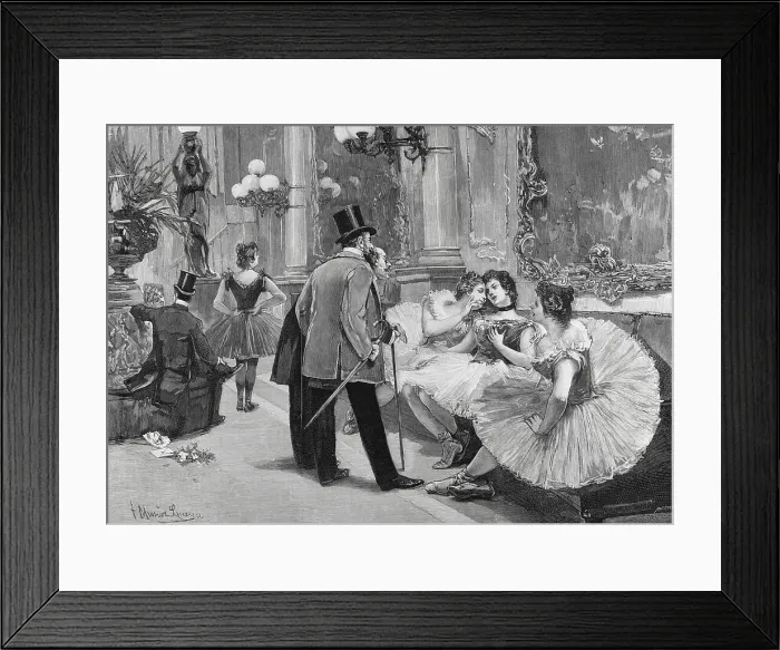 Framed Print : In the Foyer. Engraving, 1898 Framed Print : In the Foyer. Engraving, 1898