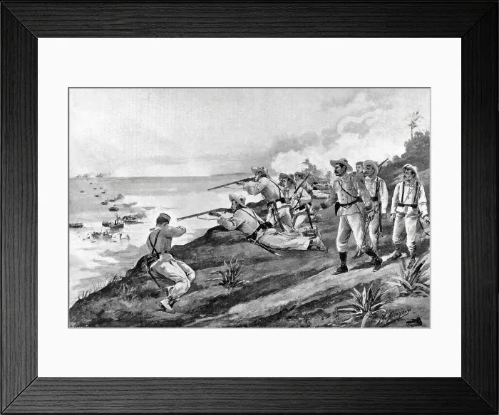 Framed Print : Spanish soldiers reject the landing of US troops on Cuba Framed Print : Spanish soldiers reject the landing of US troops on Cuba