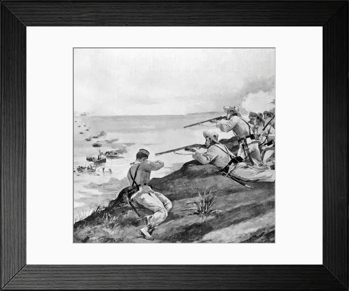 Framed Print : Spanish soldiers reject the landing of US troops on Cuba Framed Print : Spanish soldiers reject the landing of US troops on Cuba