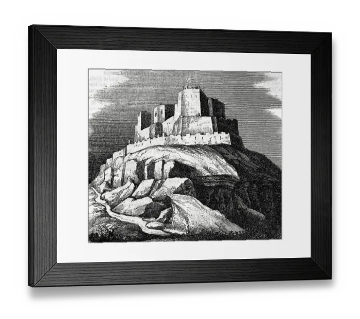 Framed Print : Spain. Templar Castle of Monzon. Engraving, 19th century Framed Print : Spain. Templar Castle of Monzon. Engraving, 19th century
