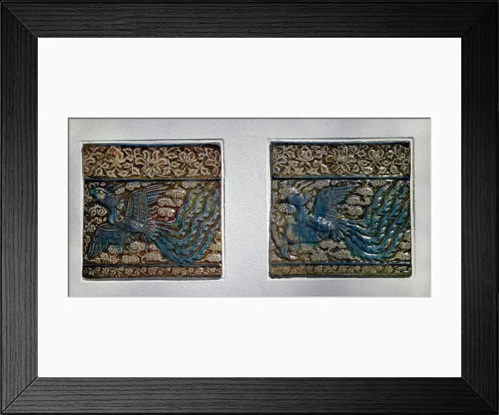Framed Print : Pair of tiles with phoenix. Early 14th century. From Kashan Framed Print : Pair of tiles with phoenix. Early 14th century. From Kashan
