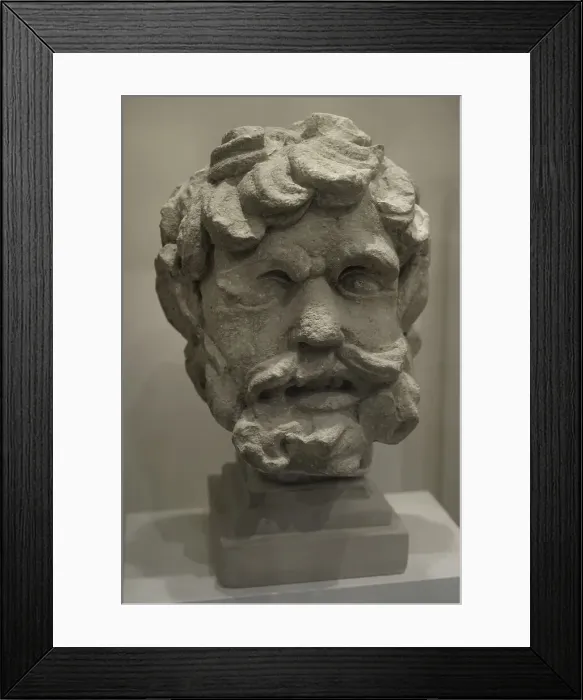 Framed Print : Life-sized head of a silenus (old satyr) with pointed ears Framed Print : Life-sized head of a silenus (old satyr) with pointed ears