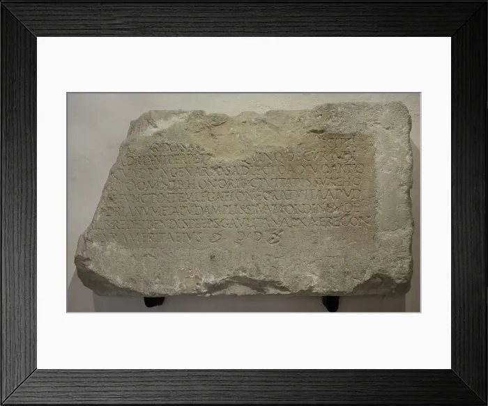 Framed Print : Inscription with dedication to Caius Vallius Postumus Framed Print : Inscription with dedication to Caius Vallius Postumus
