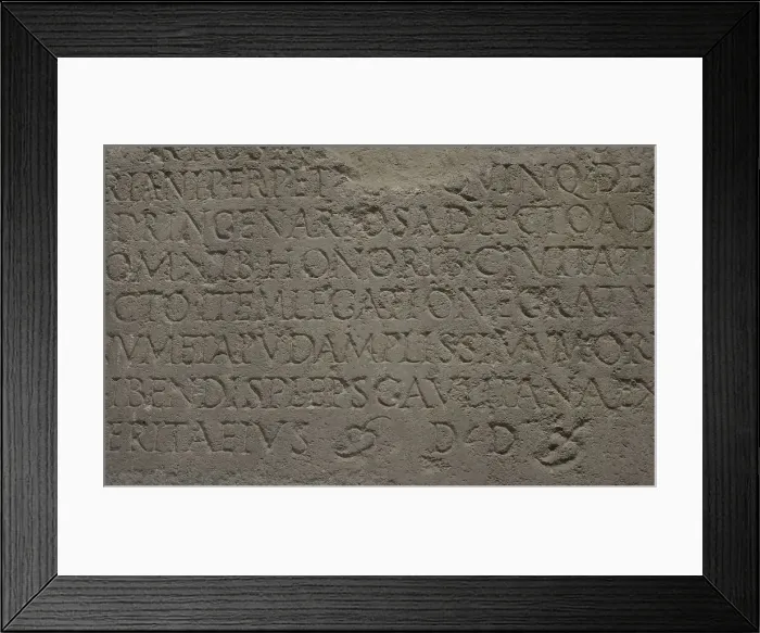Framed Print : Roman inscription with dedication to Caius Vallius Postumus Framed Print : Roman inscription with dedication to Caius Vallius Postumus