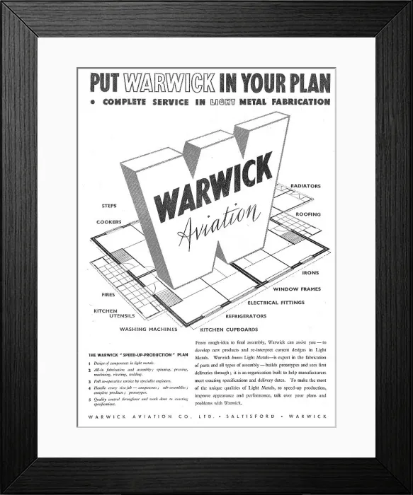 Framed Print : Warwick Aviation. Aeronautical Engineers & Constructors Framed Print : Warwick Aviation. Aeronautical Engineers & Constructors
