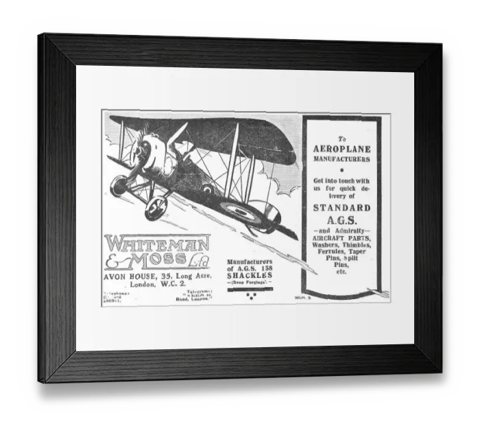 Framed Print : Whiteman & Moss AGS Parts & Accessories 1918 Advert Framed Print : Whiteman & Moss AGS Parts & Accessories 1918 Advert