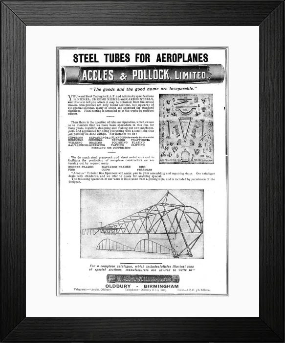 Framed Print : Accles & Pollock Tubes For Aeroplanes Framed Print : Accles & Pollock Tubes For Aeroplanes