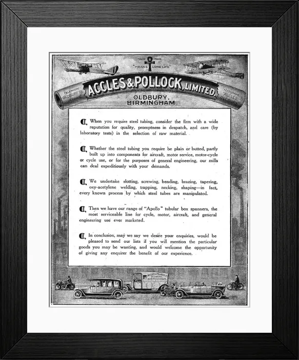 Framed Print : Accles & Pollock Steel Tubing For Aircraft Construction Framed Print : Accles & Pollock Steel Tubing For Aircraft Construction