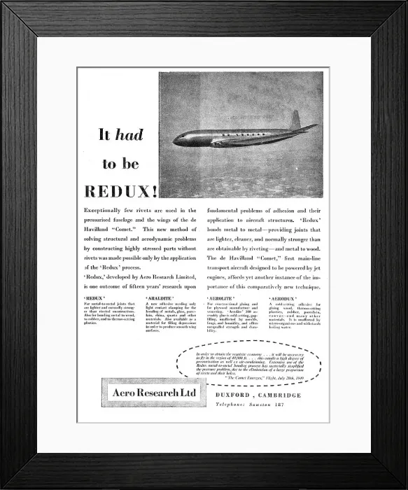 Framed Print : Aero Research REDUX Bonding 1949