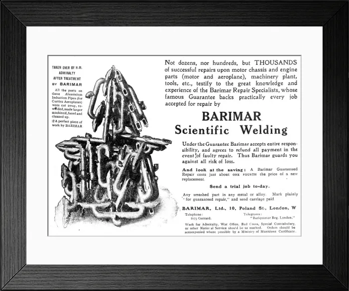 Framed Print : Barimar Scientific Welding 1916 Advert Framed Print : Barimar Scientific Welding 1916 Advert