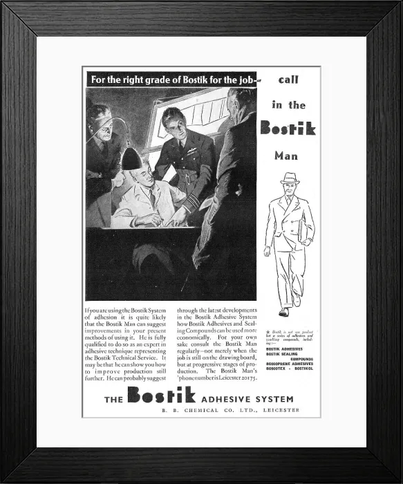 Framed Print : Bostik Adhesives & Sealants. 1943 Advert Framed Print : Bostik Adhesives & Sealants. 1943 Advert