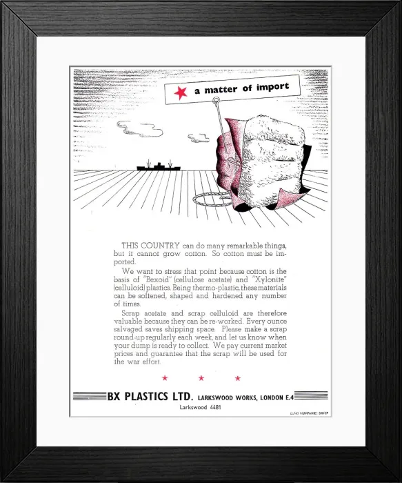 Framed Print : BX Plastics Bexoid Cellulose Acetate 1944 Framed Print : BX Plastics Bexoid Cellulose Acetate 1944