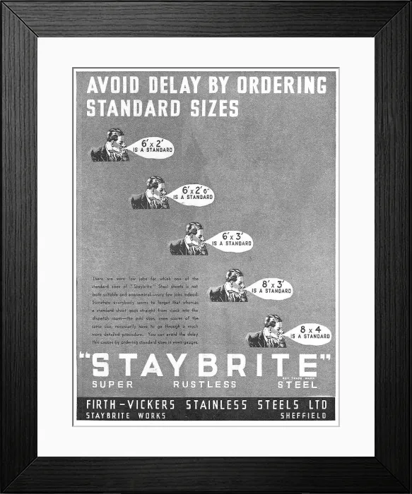 Framed Print : Firth Vickers Rustless Steels Framed Print : Firth Vickers Rustless Steels