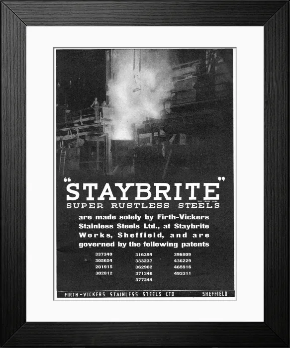 Framed Print : Firth Brown Staybrite Super Rustless Aircraft Steels Framed Print : Firth Brown Staybrite Super Rustless Aircraft Steels
