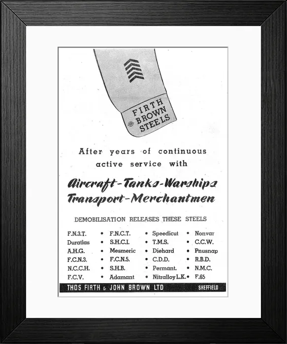 Framed Print : Firth Brown Steels List Of Steel Types 1945 Framed Print : Firth Brown Steels List Of Steel Types 1945