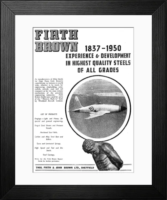Framed Print : Firth Brown Steel Products For The Aircraft Industry Framed Print : Firth Brown Steel Products For The Aircraft Industry