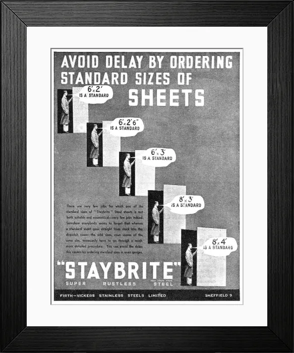 Framed Print : Firth-Vickers Staybrite Stainless Steels Framed Print : Firth-Vickers Staybrite Stainless Steels
