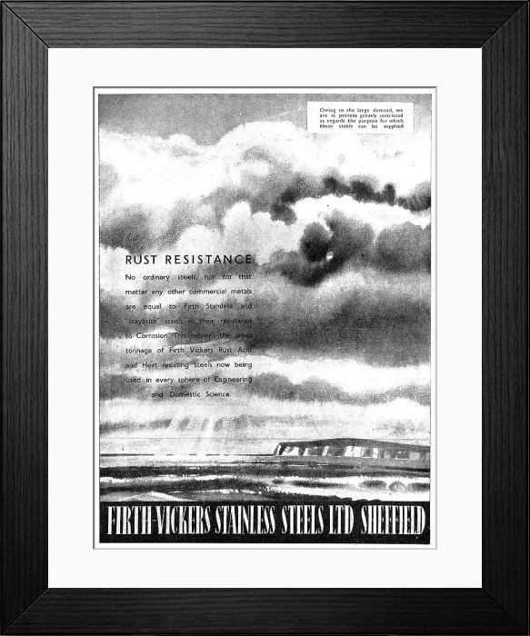 Framed Print : Firth-Vickers Stainless Steels 1942 Framed Print : Firth-Vickers Stainless Steels 1942