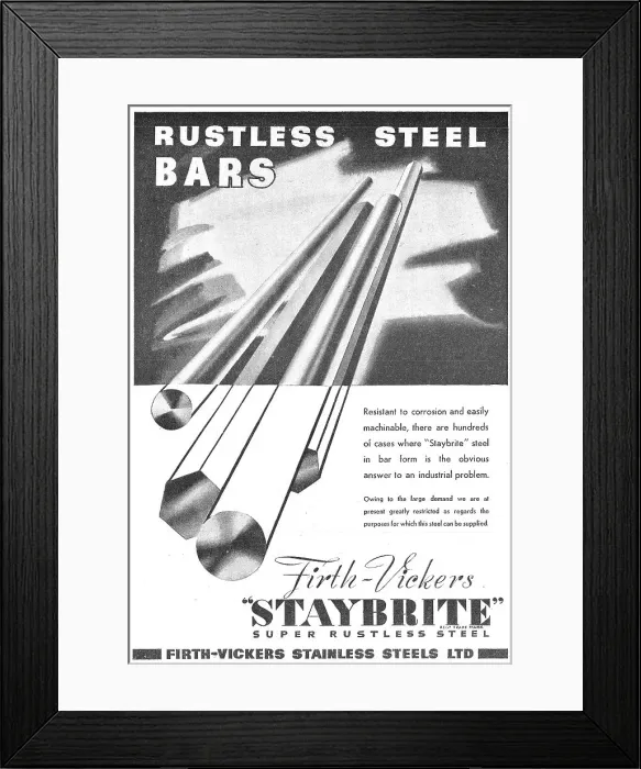 Framed Print : Firth-Vickers Staybrite Stainless Steels Framed Print : Firth-Vickers Staybrite Stainless Steels