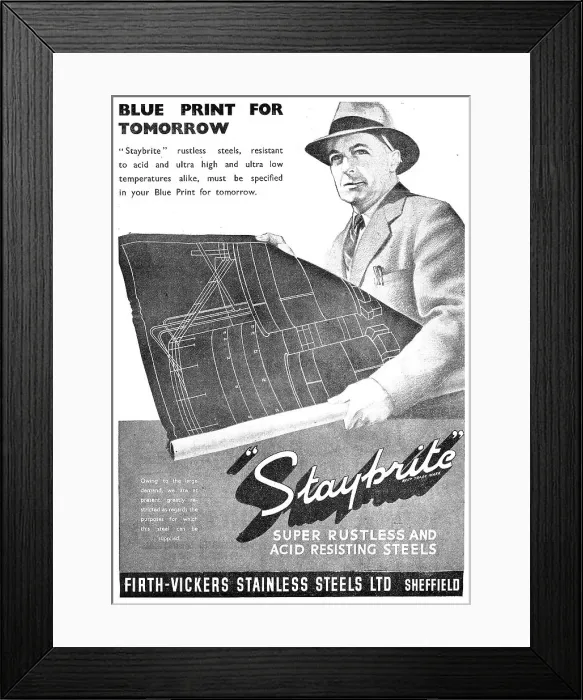 Framed Print : Firth-Vickers Staybrite Rustless Steels Framed Print : Firth-Vickers Staybrite Rustless Steels