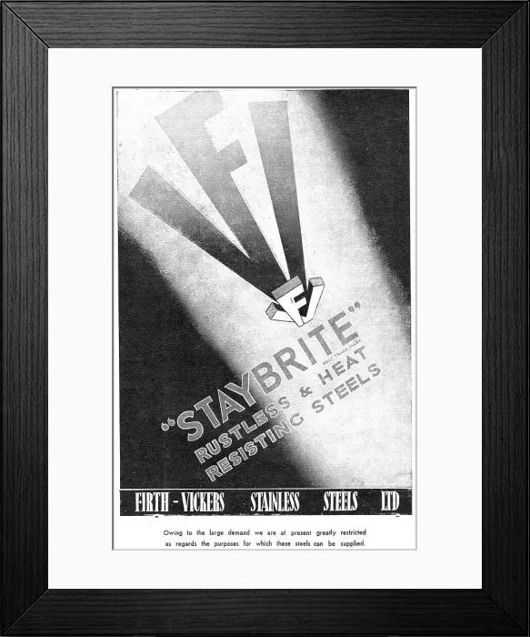 Framed Print : Firth-Vickers Staybrite Stainless Steels Framed Print : Firth-Vickers Staybrite Stainless Steels