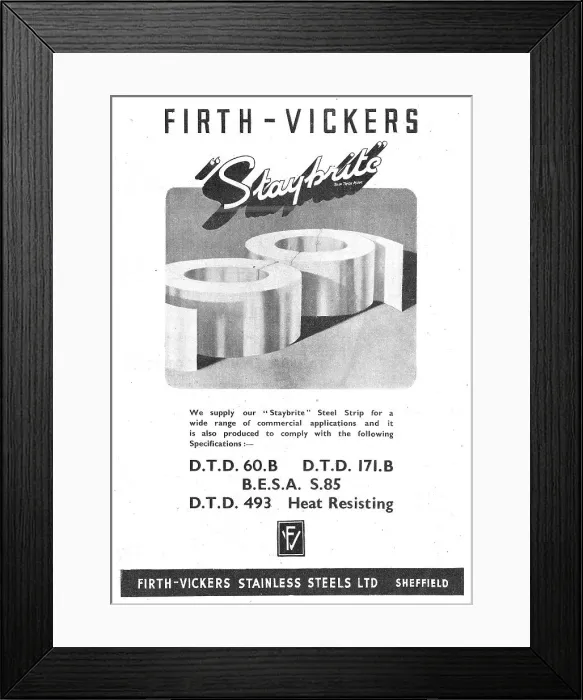Framed Print : Firth-Vickers Staybrite Stainless Steels DTD 171.B Framed Print : Firth-Vickers Staybrite Stainless Steels DTD 171.B