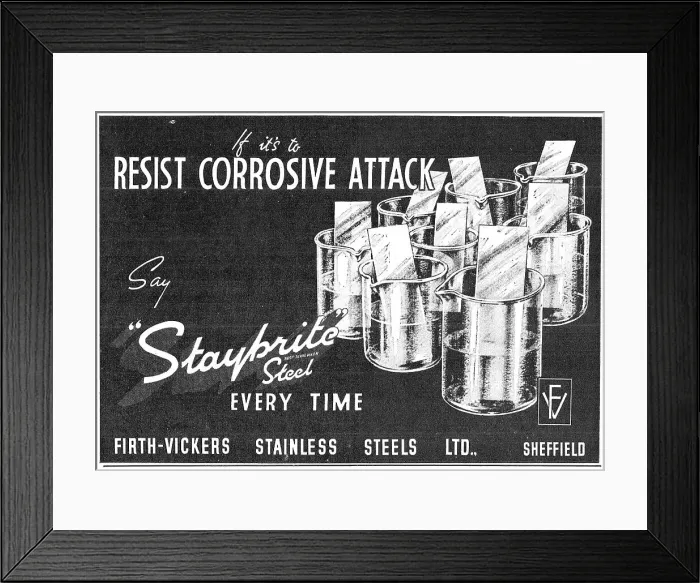 Framed Print : Firth-Vickers Staybrite Stainless Steels Framed Print : Firth-Vickers Staybrite Stainless Steels