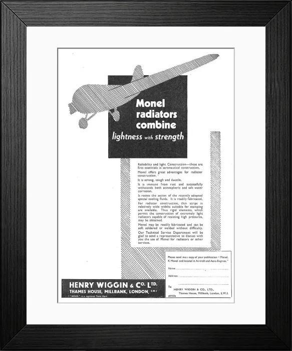 Framed Print : Henry Wiggin Monel Radiators For Aircraft Framed Print : Henry Wiggin Monel Radiators For Aircraft