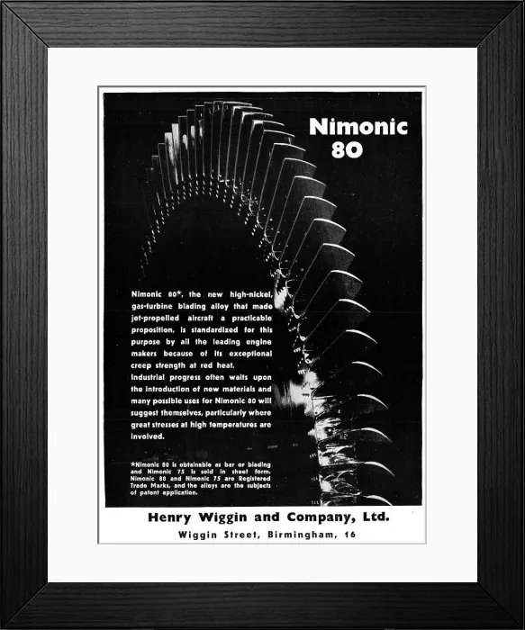 Framed Print : Henry Wiggin Nimonic Alloys - Nimonic 80 Blading Alloy