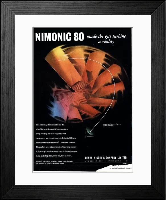 Framed Print : Henry Wiggin Nimonic 80 Alloy 1949 Advert Framed Print : Henry Wiggin Nimonic 80 Alloy 1949 Advert