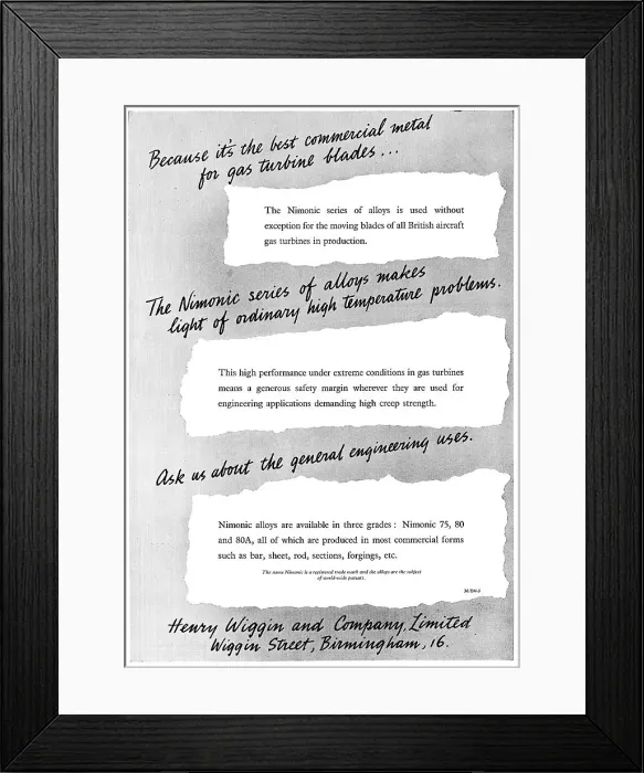 Framed Print : Henry Wiggin Nimonic Alloys Framed Print : Henry Wiggin Nimonic Alloys