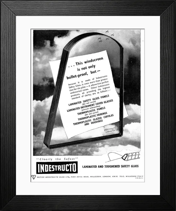 Framed Print : Indestructo Laminated & Toughened Safety Glass 1943 Advert Framed Print : Indestructo Laminated & Toughened Safety Glass 1943 Advert