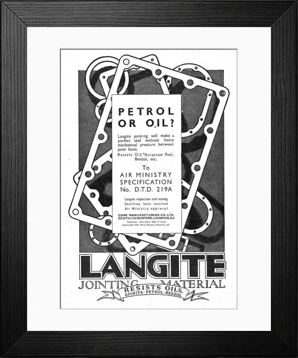 Framed Print : Langite Jointing Material & Gaskets - 1942 Advert Framed Print : Langite Jointing Material & Gaskets - 1942 Advert