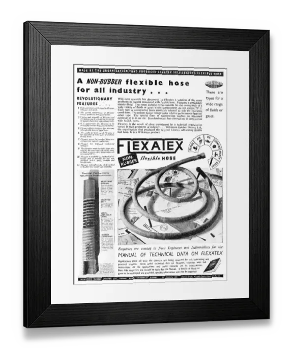 Framed Print : Wilkinson Rubber Linatex - Flexatex Non-Rubber Flexible Hose Framed Print : Wilkinson Rubber Linatex - Flexatex Non-Rubber Flexible Hose