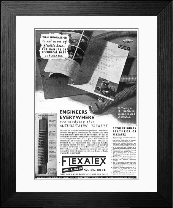 Framed Print : Wilkinson Rubber Linatex. Flexatex Synthetic Rubber Hose Framed Print : Wilkinson Rubber Linatex. Flexatex Synthetic Rubber Hose