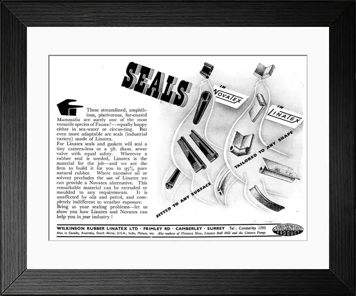 Framed Print : Wilkinson Rubber Linatex & Novatex Seals 1947 Framed Print : Wilkinson Rubber Linatex & Novatex Seals 1947