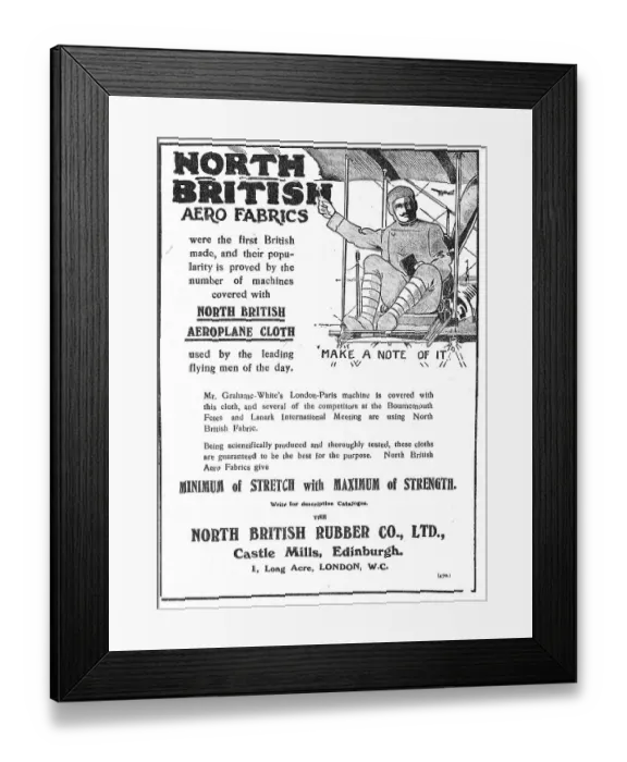 Framed Print : North British Rubber Co - Aero Fabrics Framed Print : North British Rubber Co - Aero Fabrics