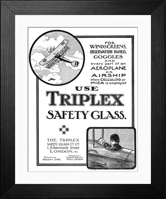 Framed Print : Triplex Safety Glass 1916 Framed Print : Triplex Safety Glass 1916