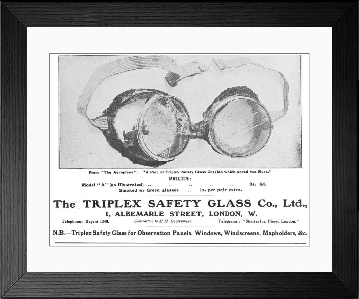 Framed Print : Triplex Safety Glass Aircraft Windscreens & Goggles Framed Print : Triplex Safety Glass Aircraft Windscreens & Goggles