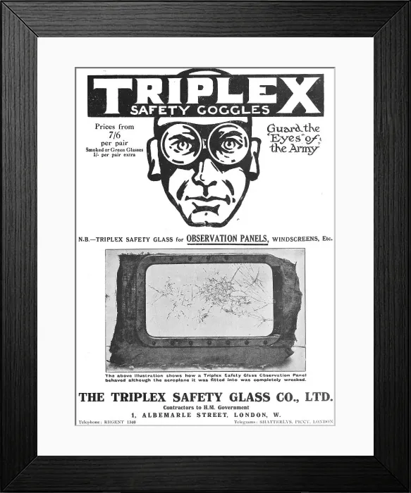 Framed Print : Triplex Safety Glass Aircraft Windscreens & Goggles Framed Print : Triplex Safety Glass Aircraft Windscreens & Goggles
