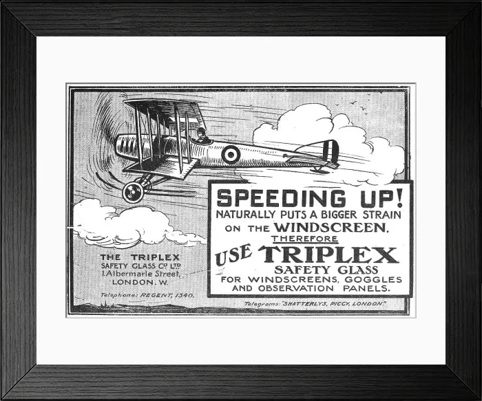 Framed Print : Triplex Safety Glass Aircraft Windscreens 1916 Framed Print : Triplex Safety Glass Aircraft Windscreens 1916