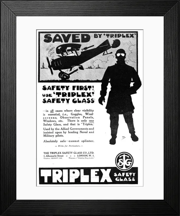Framed Print : Triplex Safety Glass 1917 Advert