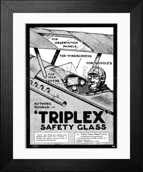 Framed Print : Triplex Safety Glass - WW1 Advert Framed Print : Triplex Safety Glass - WW1 Advert