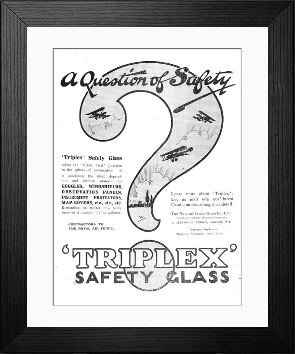 Framed Print : Triplex Safety Glass 1918 Framed Print : Triplex Safety Glass 1918