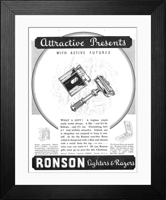 Framed Print : Ronson Razors Ronson Lighters 1933 Framed Print : Ronson Razors Ronson Lighters 1933