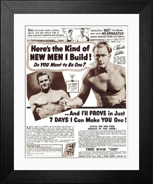 Framed Print : Charles Atlas Dynamic Tension Body Building Framed Print : Charles Atlas Dynamic Tension Body Building