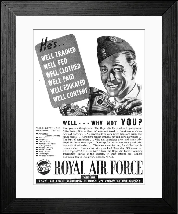 Framed Print : RAF Recruitment Tradesmen 1938 Framed Print : RAF Recruitment Tradesmen 1938